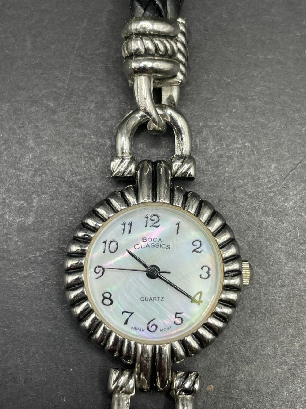 Boca Classics Quartz Watch Mother of Pearl Dial Braided Leather Stainless Band